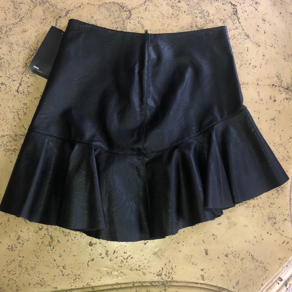 Black leather ruffle skirt